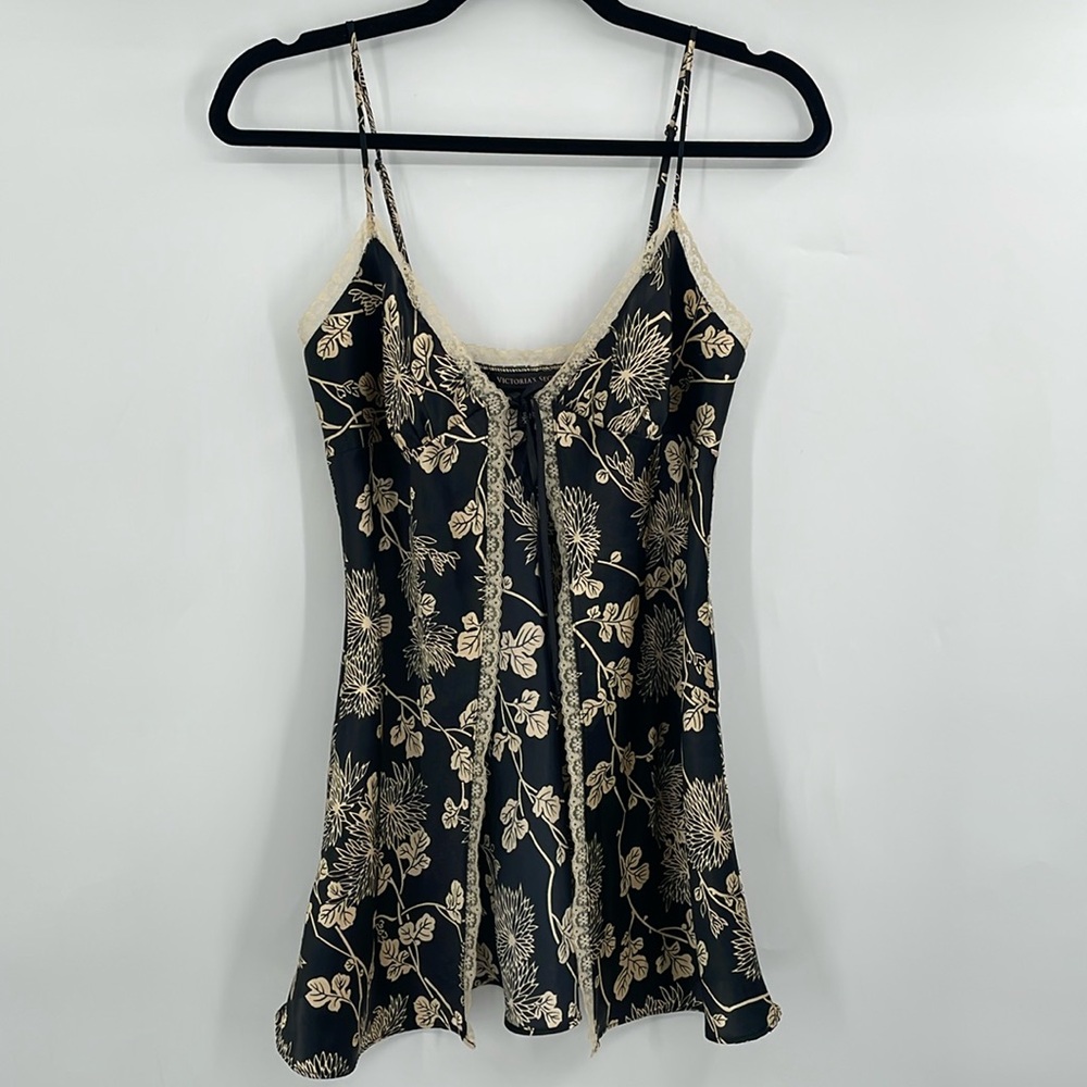 Victoria's Secret Black & Beige Satin Open Front Nightie